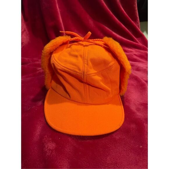 Vintage Orange Hunting Hat w/ Fuzzy Earflaps P USA Large - Picture 1 of 10